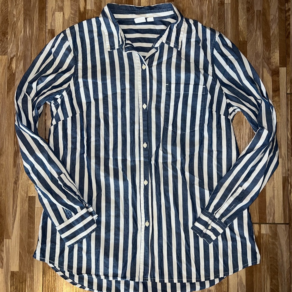 GAP Navy and White Striped Casual Shirt